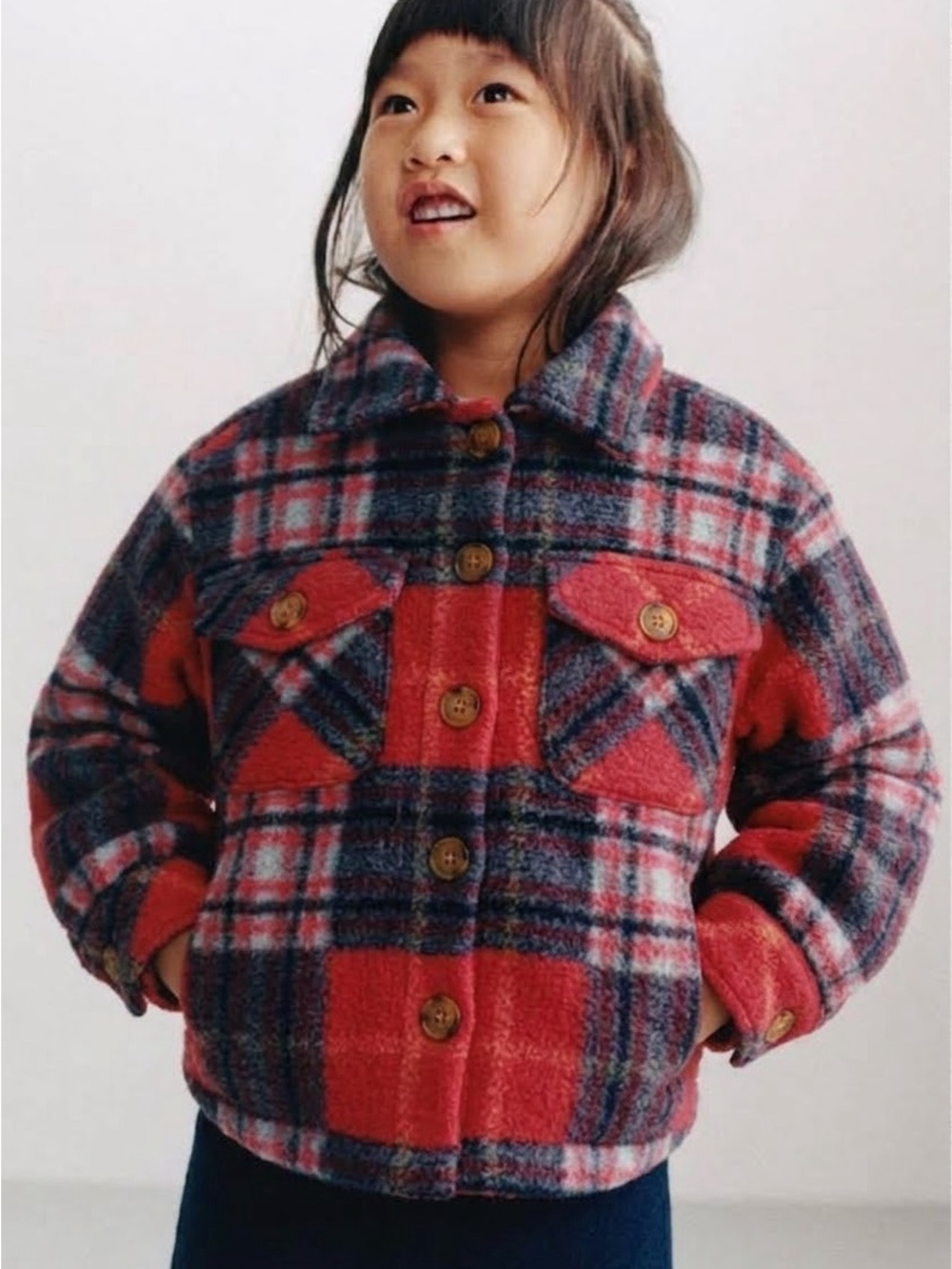 Kids Red Plaid Button-Up Jacket - Brand: